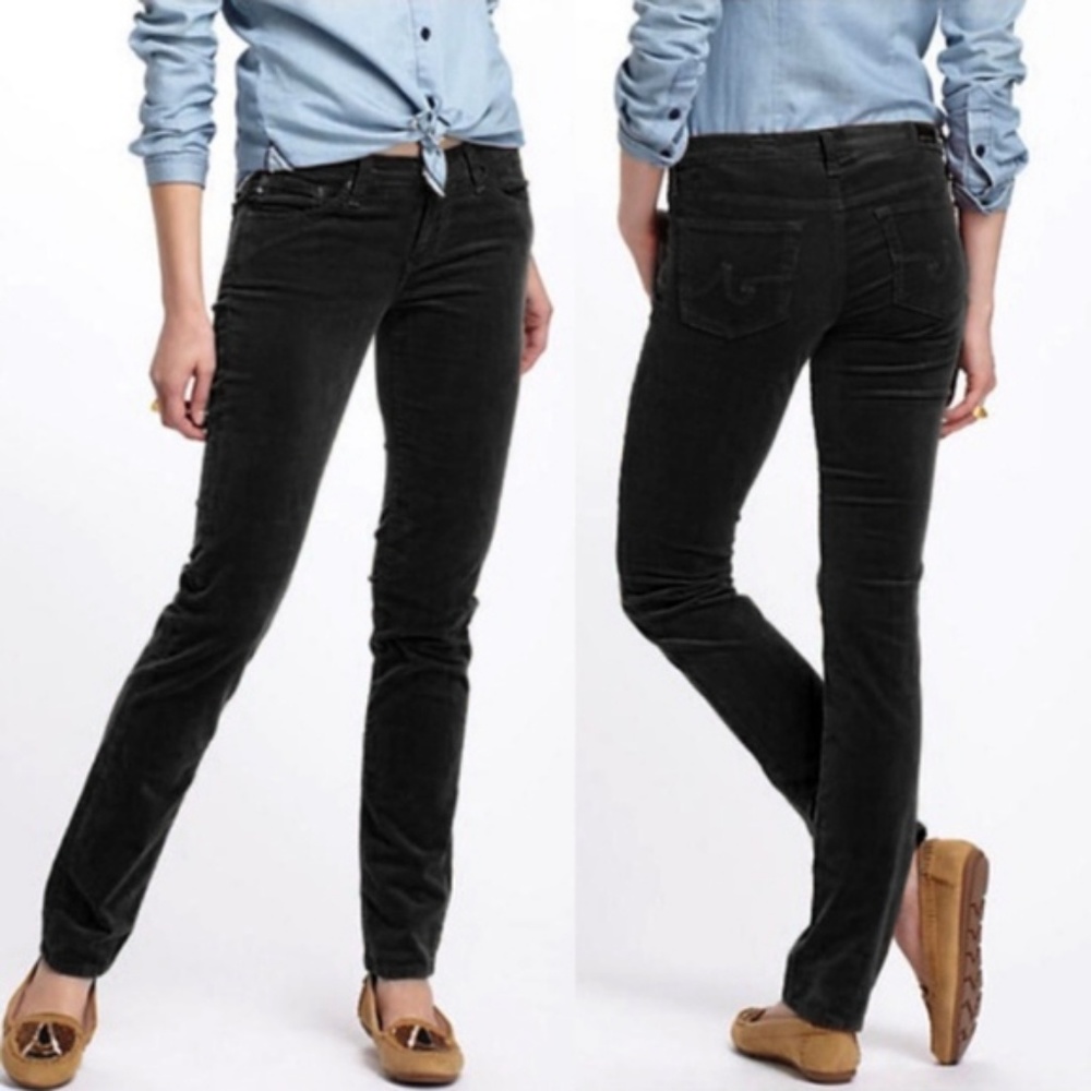 AG Stevie Slim Straight Black Corduroys Pants